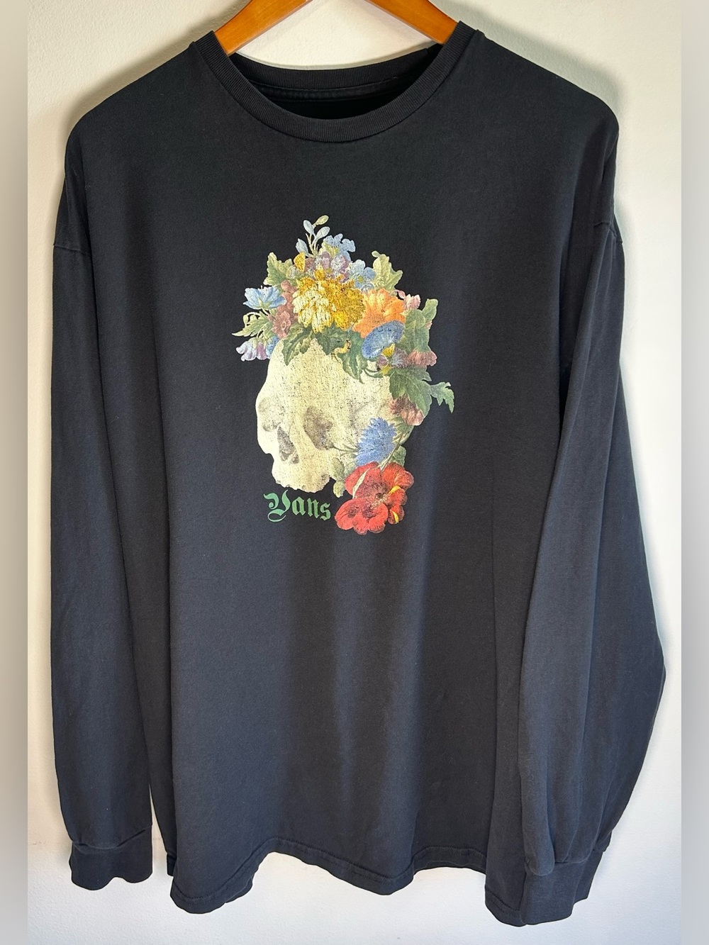 Vans Off The Wall Long Sleeve Skeleton Death Blooms Black T-Shirt Men's XL
